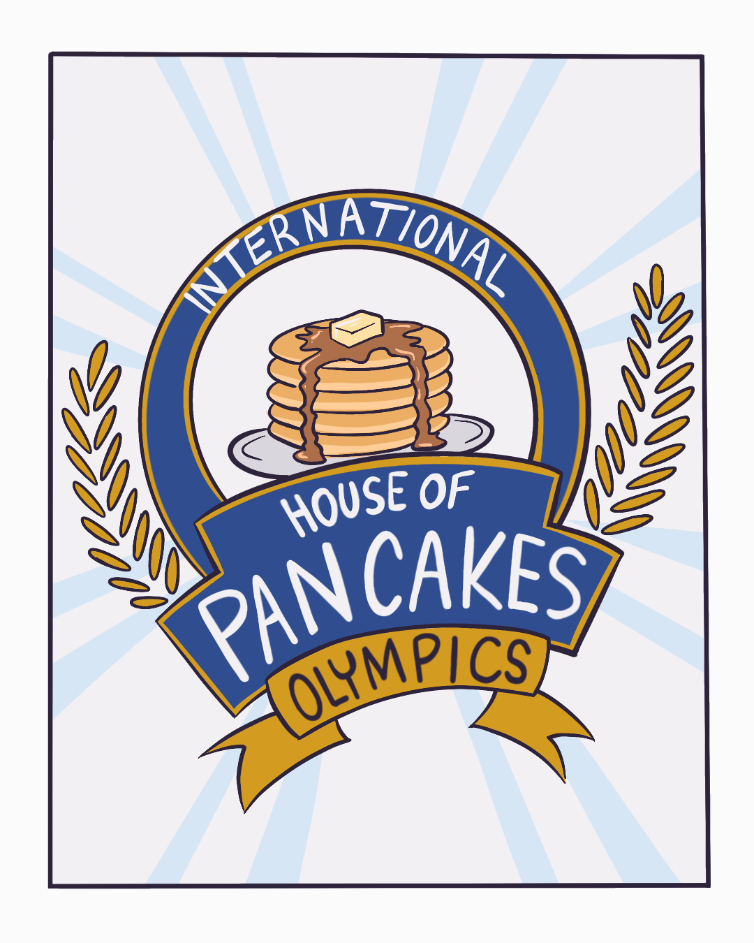 Title card: the International House of Pancakes Olympics, with a stack of pancakes as the medal.